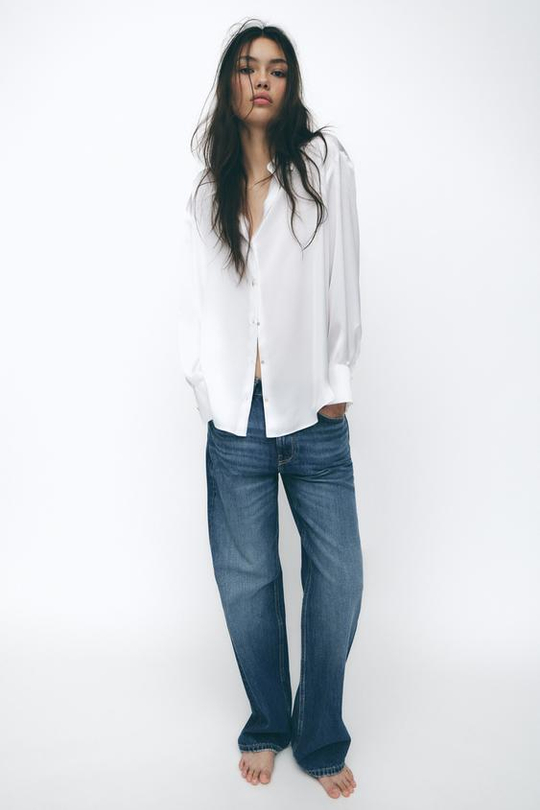 ZARA АТЛАСНАЯ РУБАШКА, БЕЛЫЙ