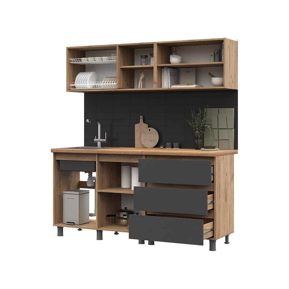 Хелен Кухня 1.7 м Крафт золотой / Графит серый