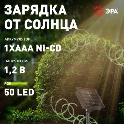 Садовая гирлянда ЭРА ERANN24-12 дюралайт на солнечной батарее мультиколор 5 м