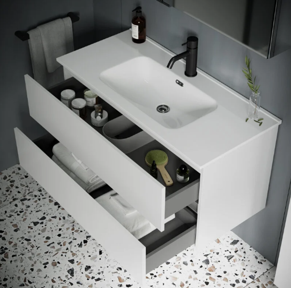 Тумба подвесная SANCOS Urban 890х450х550, c двумя ящиками оснащенными доводчиками, белый глянец , арт. UR90W