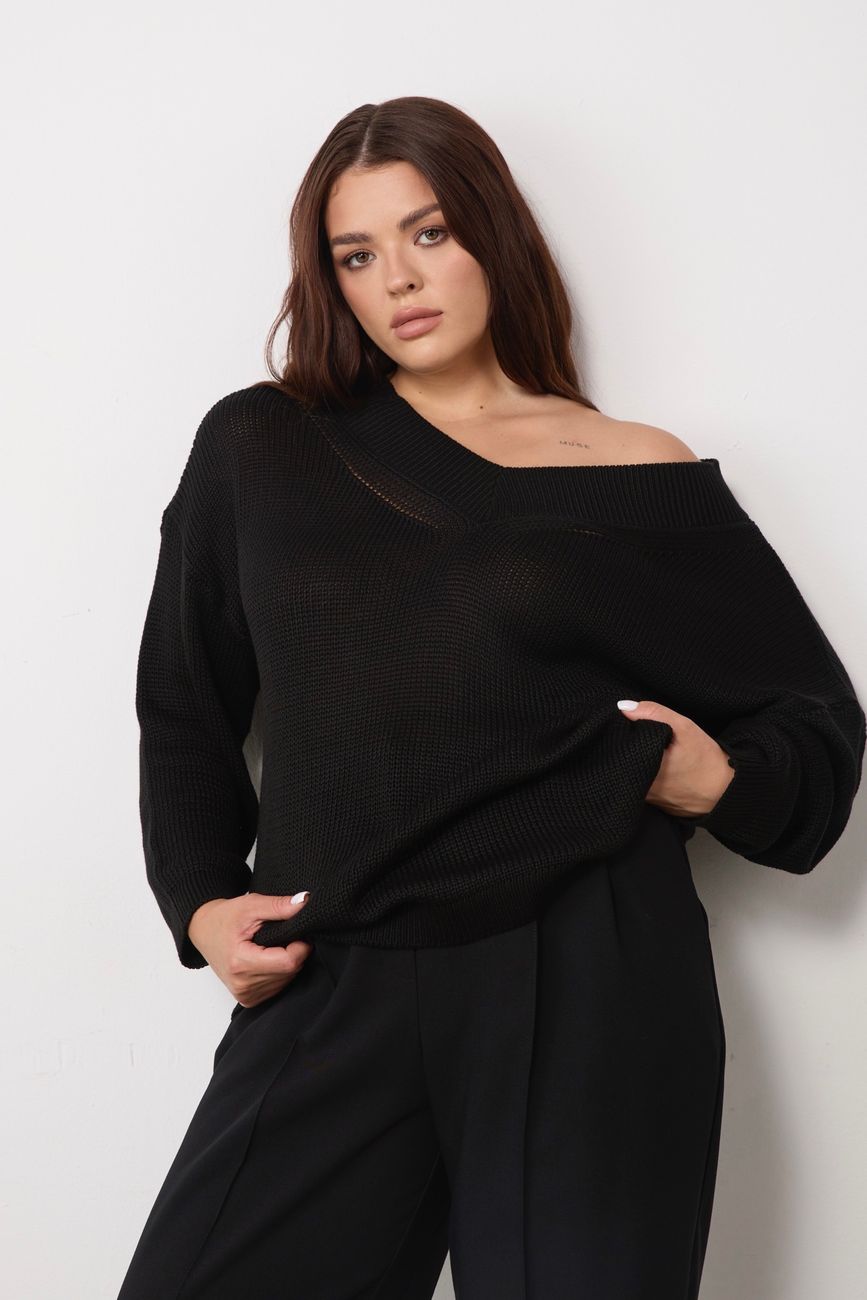 Джемпер вязаный на одно плечо, черный
