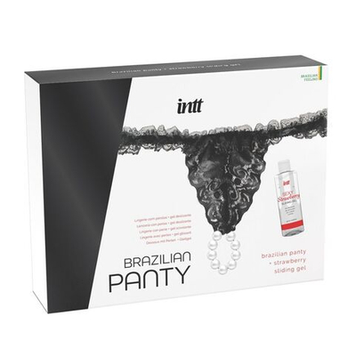 Набор Brazilian Panty: черные трусики со стимулирующими бусинами и массажный гель Sliding Gel Strawberry (Размер: S-M-L-XL-XXL) (Цвет: черный)