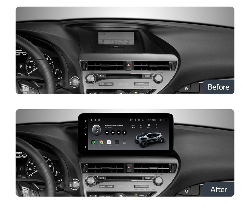 Магнитола для Lexus RX270, RX350 2009-2013 AL10 (монохром) - Teyes LUX ONE ROUND монитор 12.3" 2K QLED на Android 10, CarPlay, 4G SIM-слот, джойстик в комплекте