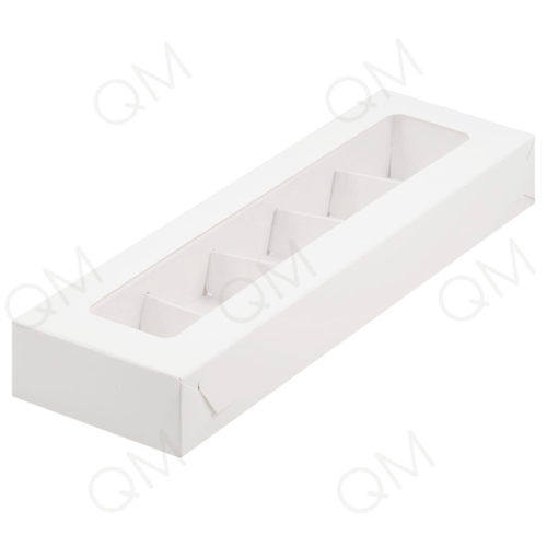 Коробка для 5 конфет с пластиковой крышкой 235*70*30 мм (белая), 10шт