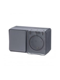 Блок ОП AtlasDesign PROFI IP54 (розетка 1-м 16А заземл. защ. шторки + 1-кл. выключатель 10А) антрацит SE ATN544070