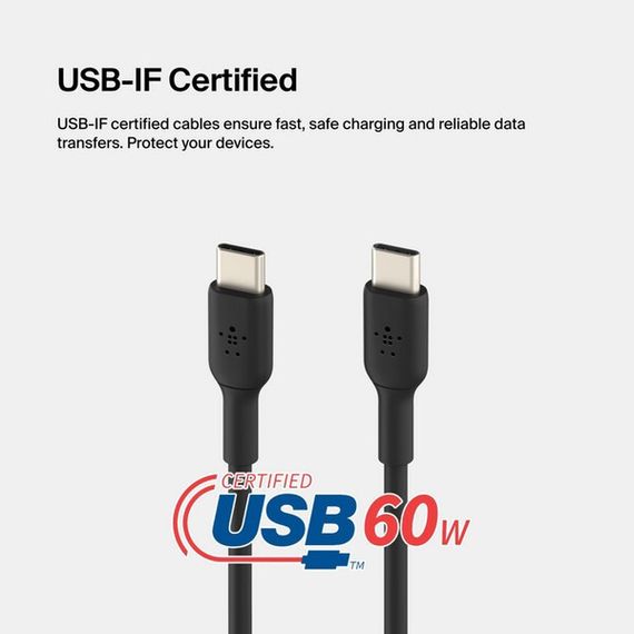 Кабель Belkin BoostCharge 60 Вт USB-C - USB-C 1м (CAB003bt1MBK) Black