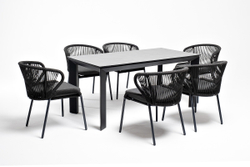 "Венето" обеденная группа на 6 персон со стульями "Милан", каркас темно-серый, роуп темно-серый