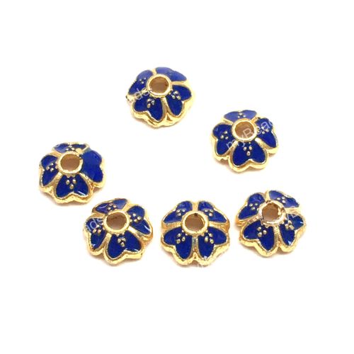 Шапочки с синей эмалью 6 мм, позолота