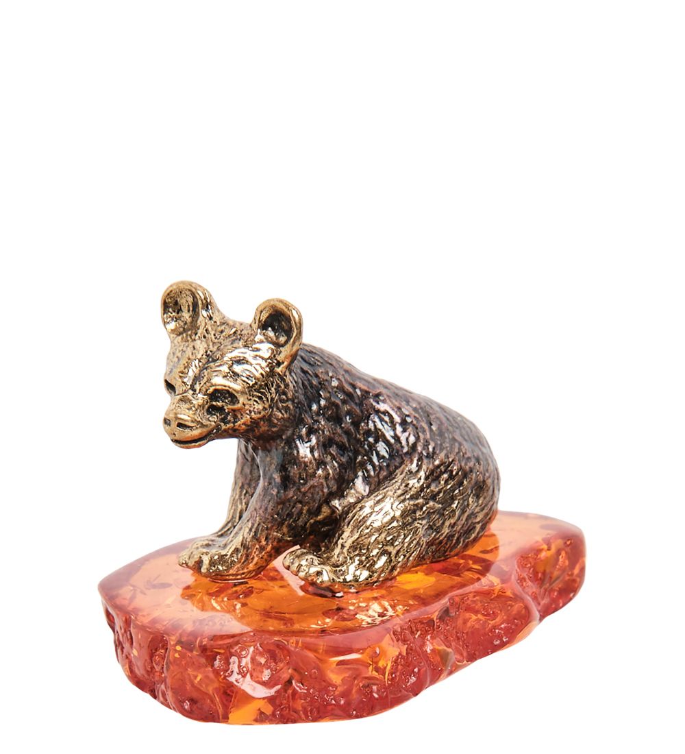 Народные промыслы AM-1668 Фигурка «Медведь лопоухий» (латунь, янтарь)
