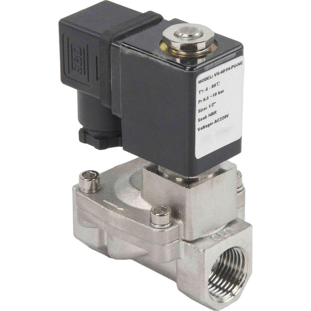 Two way normally closed indirect acting electric solenoid valve Elephant VS2W-401N-PU-NC G NBR 110/220V, body material - stainless steel AISI 304, seal - NBR