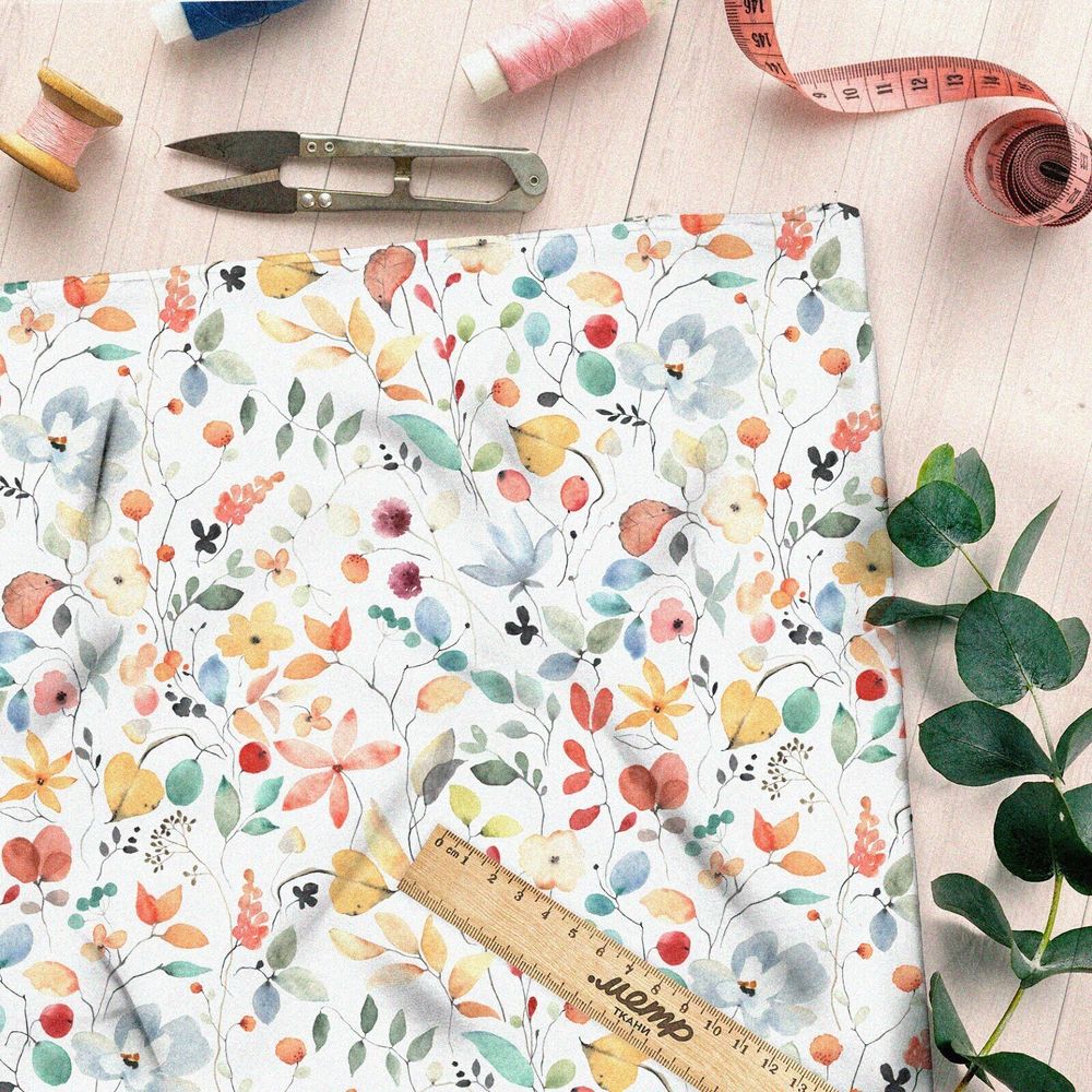 Ткань мембрана разноцветные акварельные листья