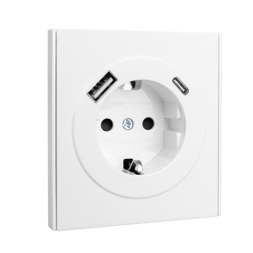 Розетка STRONG 1-ая с/з с/у з/ш 16А с USB A+C быстрой зарядки 5В/3А жемчуг KRANZ