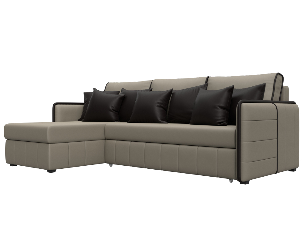 Диван угловой Лига-078 угол универсальный ЭКОКОЖА GRIFON 04 бежевый/GRIFON 12 коричневый