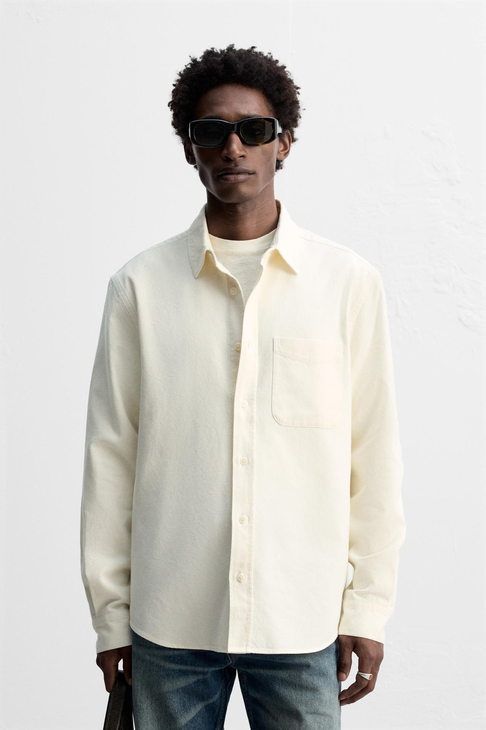 ZARА РУБАШКА ИЗ ХЛОПКА С УТЕПЛЕНИЕМ, ЭКРЮ