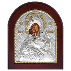 Владимирская Богоматерь. Икона в серебряном окладе со стразами и позолотой.