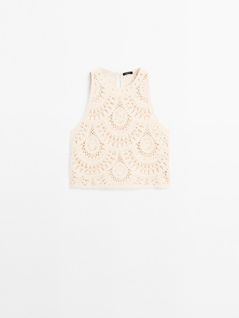 Massimo Dutti Вязаный Топ, Кремовый