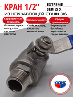 Кран шаровой НВ 1/2" УСИЛЕННЫЙ из нержавеющей стали (нержавейка) ГК ЮДИС