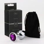 Серебристая металлическая анальная пробка с фиолетовым кристаллом - 9 см. (Цвет: фиолетовый)