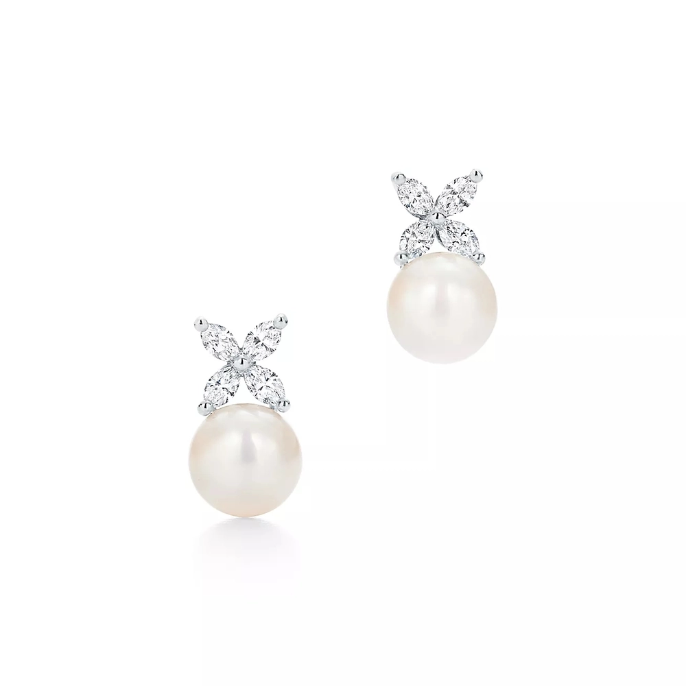 Серьги из платины с жемчугом и бриллиантами💠 Tiffany Victoria