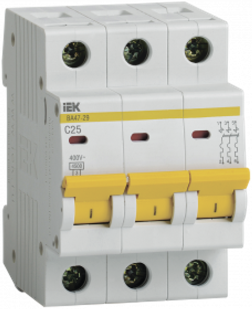Автоматический выключатель ИЭК 3 25А ВА 47-29 16220 MVA20-3-025-C