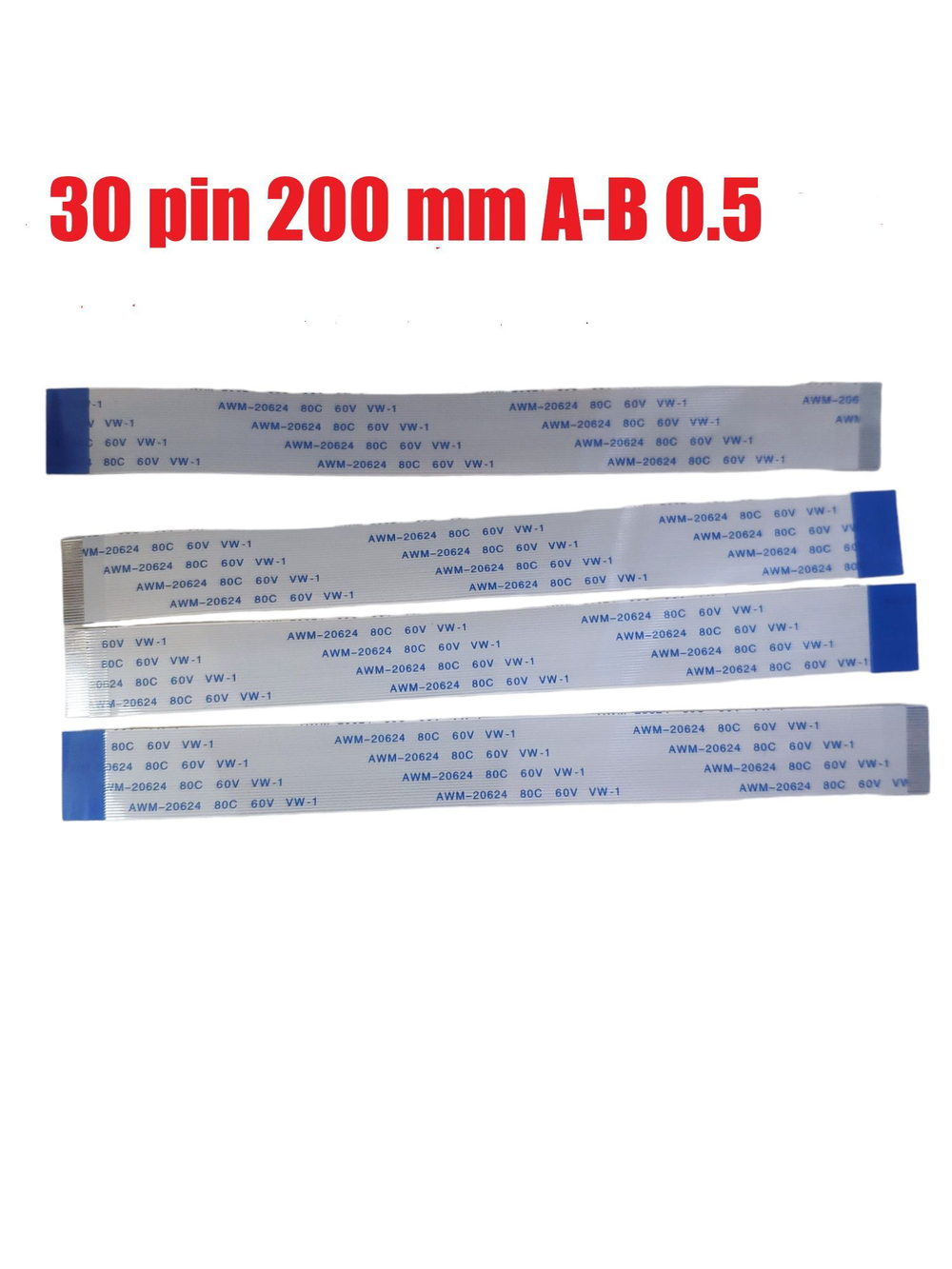 FFC шлейф 30-pin Шаг 0.5mm Длина 20cm Обратный A-B AWM 20624 80C 60V VW-1