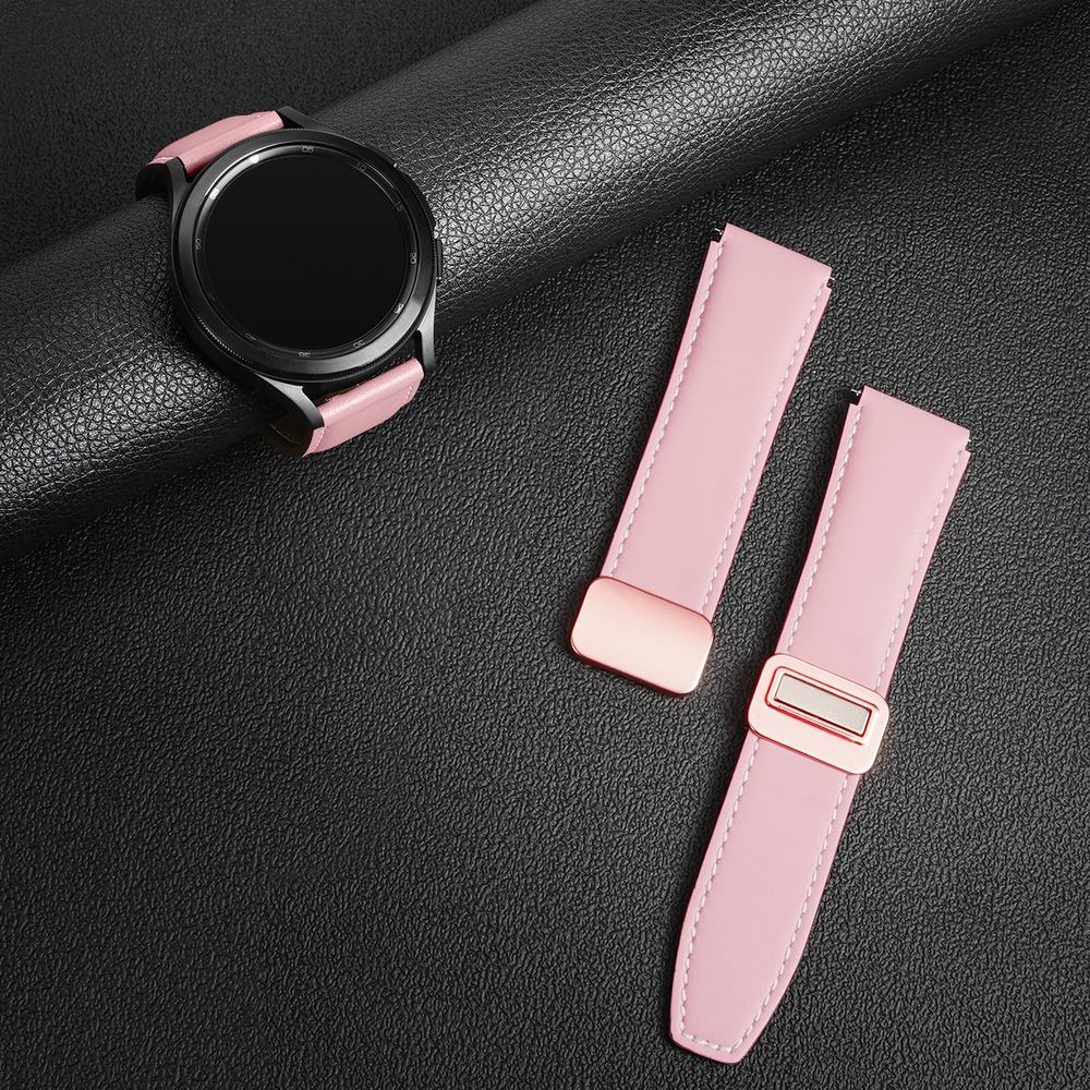 Ремешок из натуральной кожи розового цвета от Dux Ducis для смарт часов Samsung Galaxy Watch 3, 4, 5, 6 и 7 (размер крепления 20мм), серия YA Series