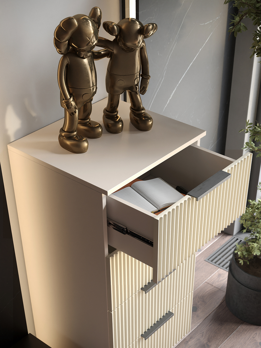 Комод Olympia для одежды, 4 ящика, цвет бежевый, габариты 45х90х40 см