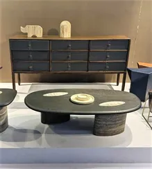 Комод 4638, 162х86 см, орех, синяя экокожа