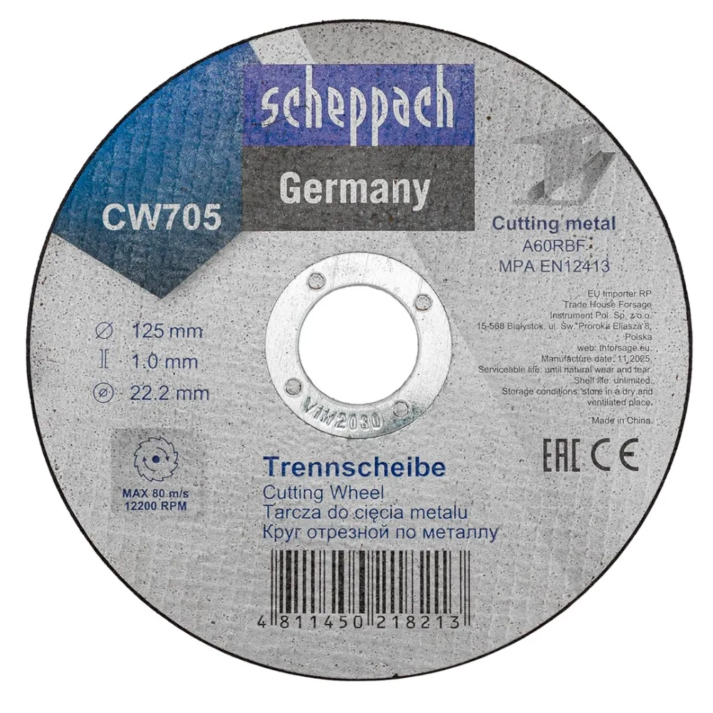 Круг отрезной по металлу 125х1.0.х22,2мм-60шт Scheppach Sch-CW705[60шт к-т]