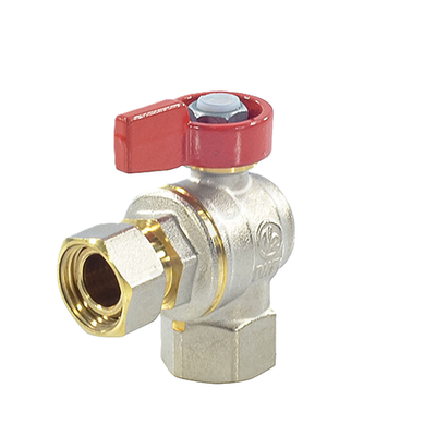 Кран шаровой латунь никель угловой R781 Ду 20 Ру16 ВР/нак. гайка полнопроходной флажок красный Giacomini R781PX014
