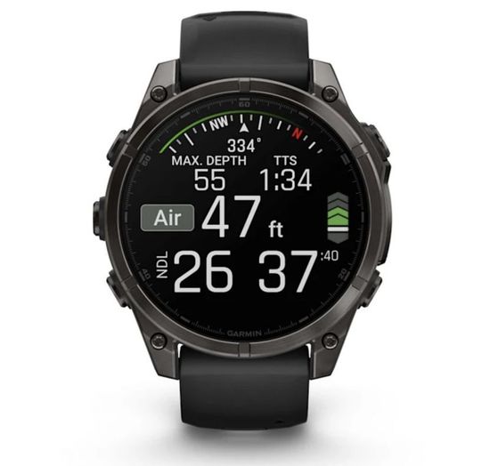 Умные часы Garmin Fenix 8, 47 мм, AMOLED, Sapphire Carbon Gray DLC Titanium with Black/Pebble Gray Silicone Band