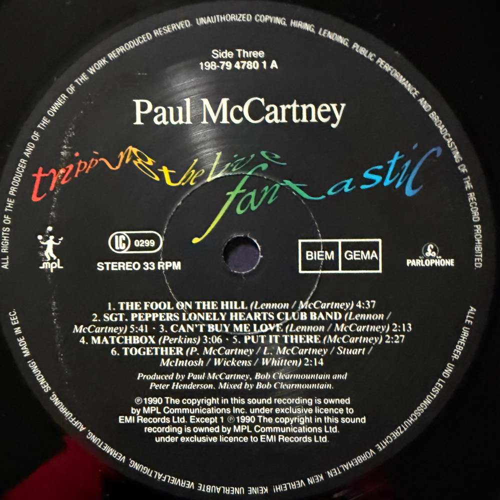 Paul McCartney ‎– Tripping The Live Fantastic 3LP (Европа 1990г.)
