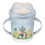 Поильник с ручками, декором и защитной крышкой, 320мл (светло-голубой)