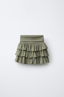 ZARA ЮБКА-ШОРТЫ С ВОЛАНАМИ И ОТВОРОТАМИ, ХАКИ