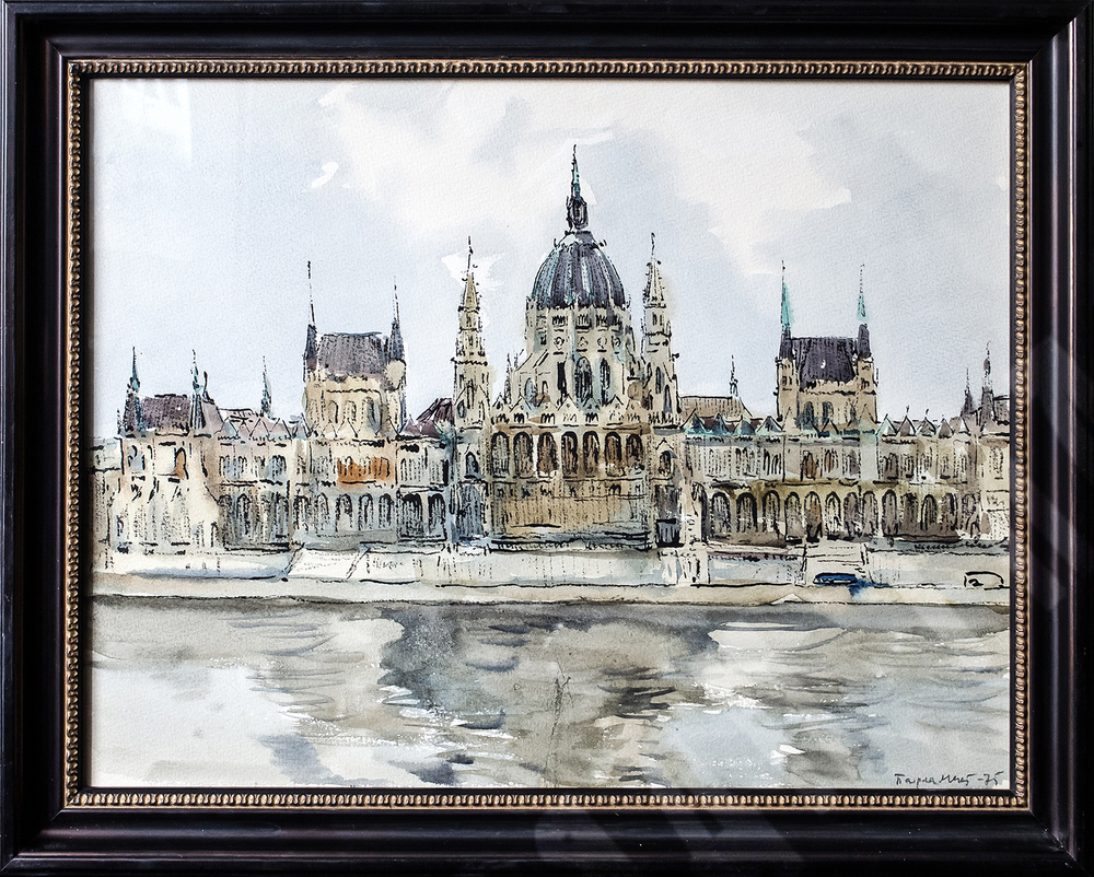 Раздрогин И.А.(1923–2018). Парламент Венгрии. Будапешт. Бумага, тушь, акварель. ВНР, 1975 г.