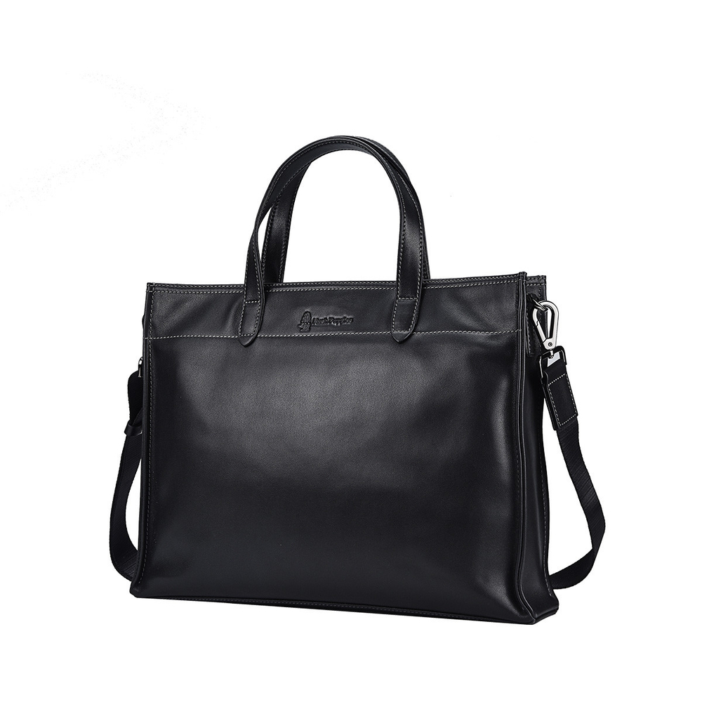 Hush Puppies Vegetable Tanned Top Grain Cow Leather Handbag Briefcase Large Men"s Black