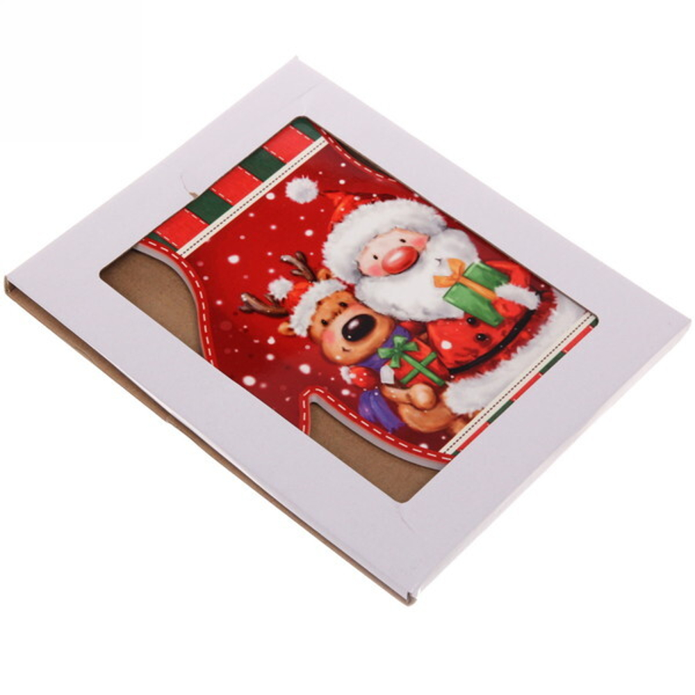 Подставка под горячее керамика «Варежка» 20*25см «Дед Мороз с Оленем»