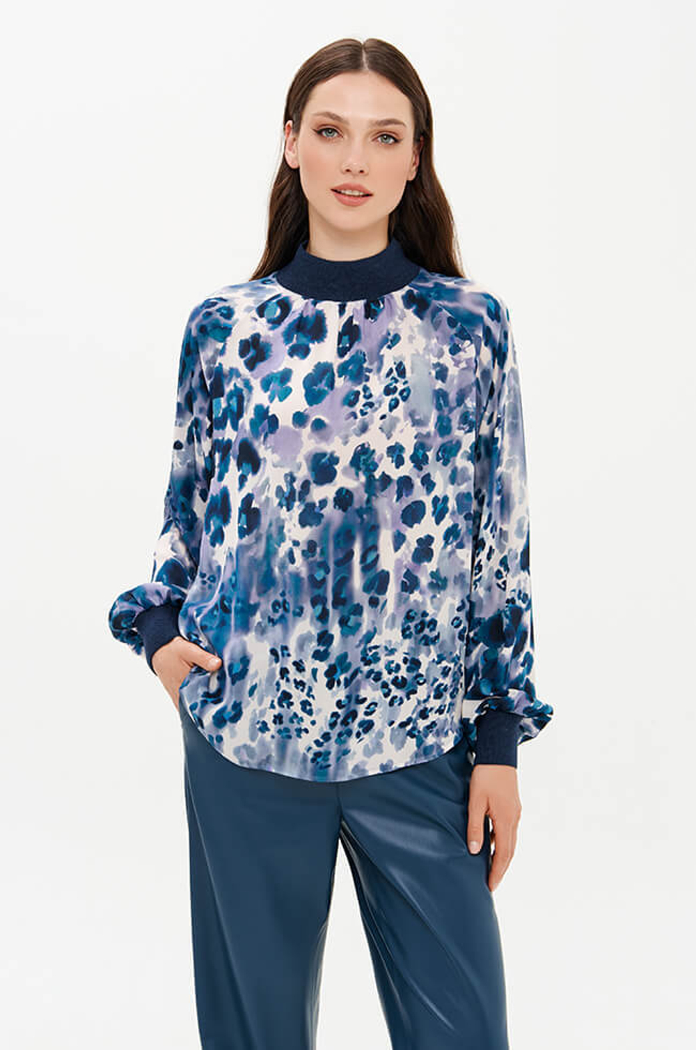 23415 Блузка женская (синий принт)