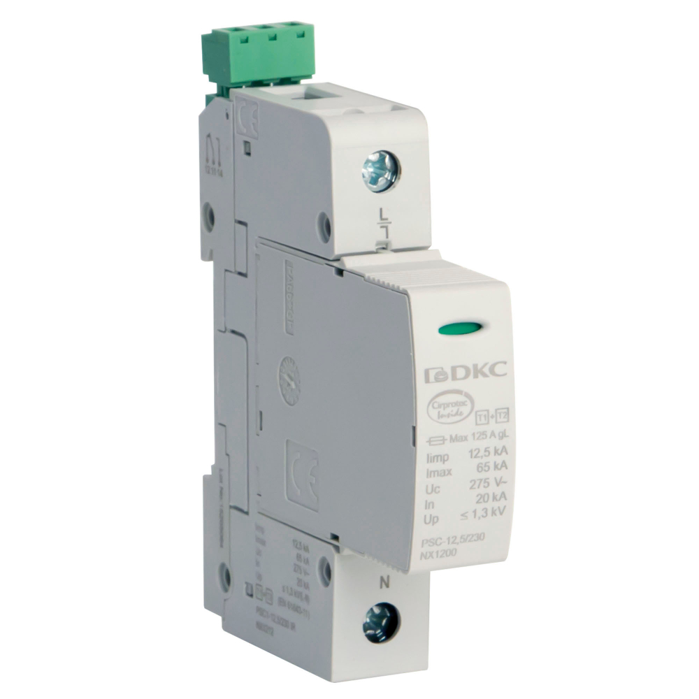 УЗИП, класс I+II, 1-полюсный, L-N, 12,5кA, удаленный контроль