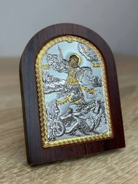 Георгий Победоносец, икона арочная, красное дерево, 86х112