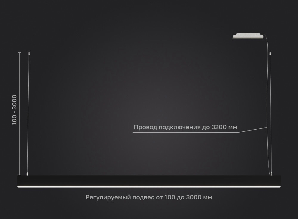 Подвесной линейный LED светильник LP55-500 13Вт 3000К IP40 черный 1196Лм 480х50х50мм DARKLUM