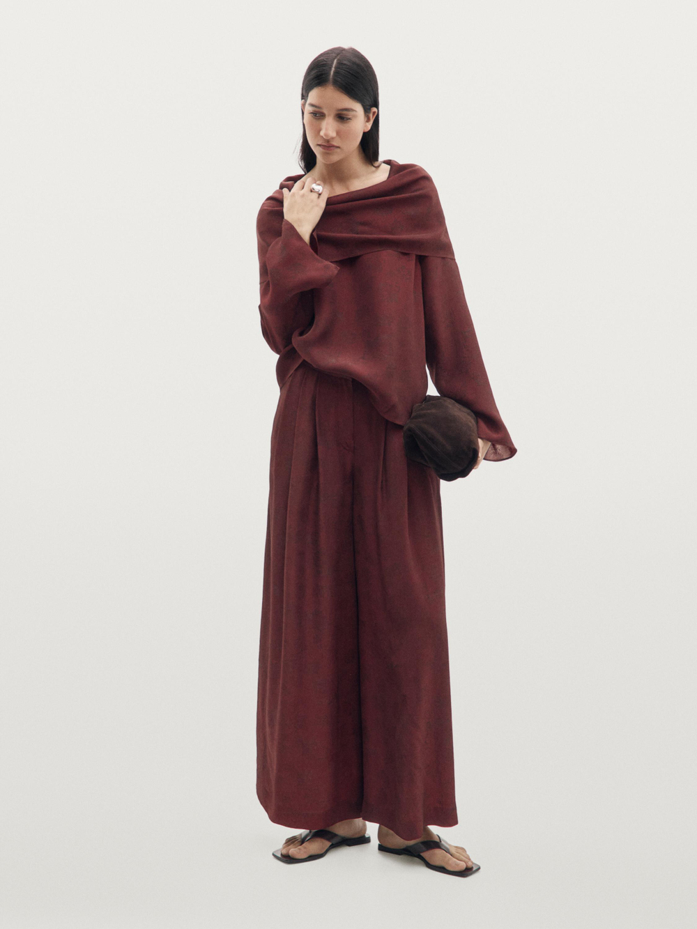 Massimo Dutti Широкие брюки с принтом и свободным кроем, цвет жженого апельсина