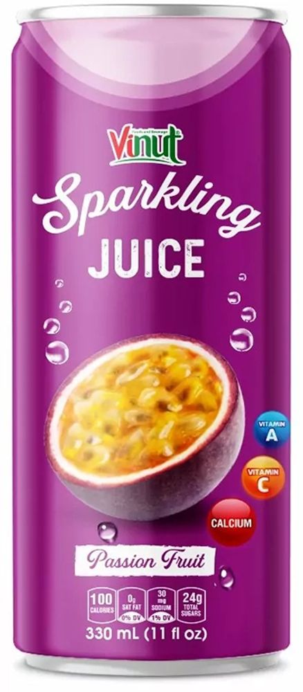 Сокосодержащий Газированный Напиток Винут Маракуйя / Vinut Sparkling Passion fruit Juice 0.33 - банка