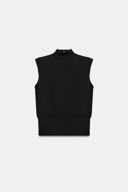 ZARA ТРИКОТАЖНЫЙ ТОП С ОТКРЫТОЙ СПИНОЙ, ЧЕРНЫЙ