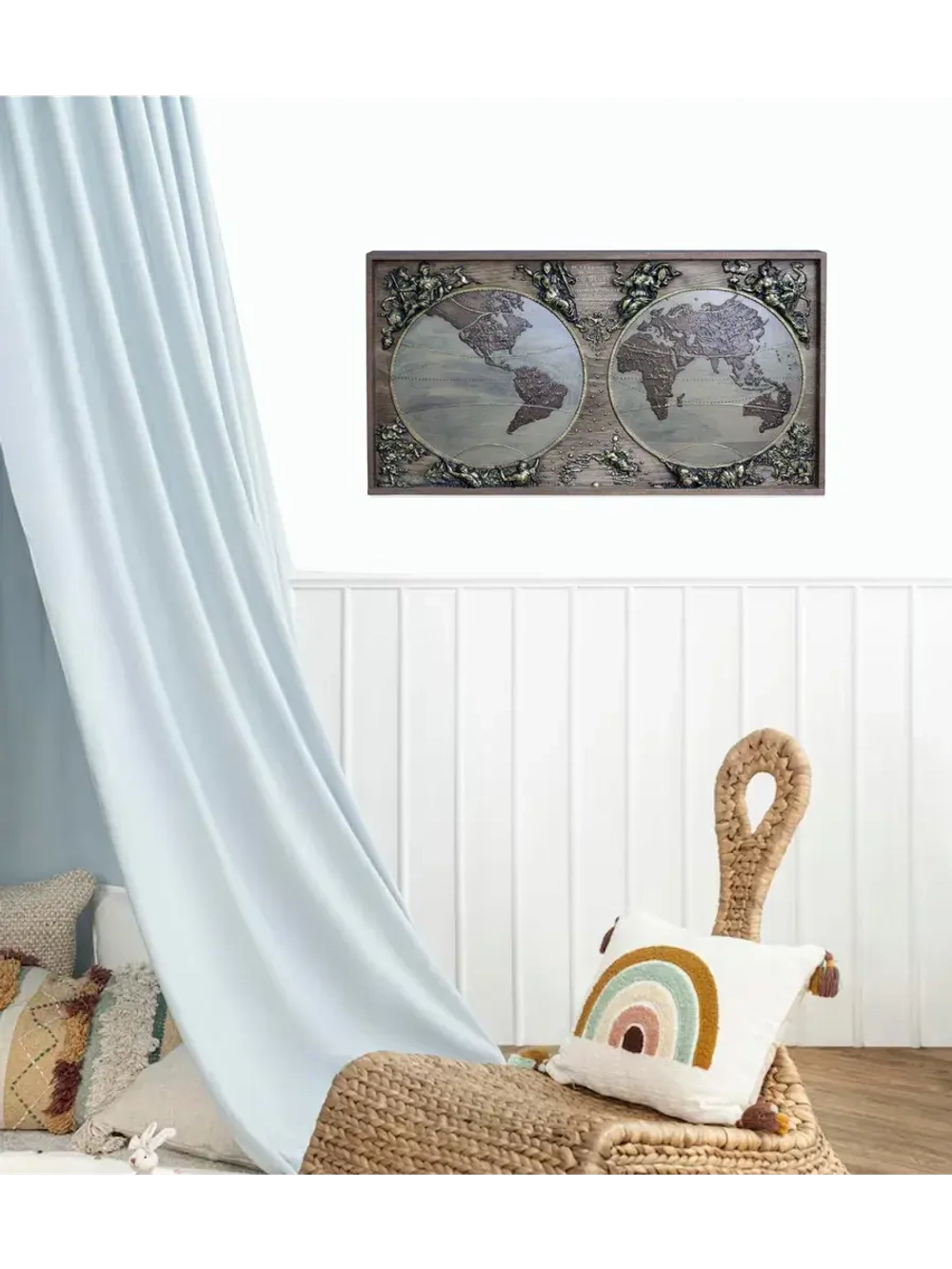 Картина из дерева "Карта Мира" 44х23,5х4 см