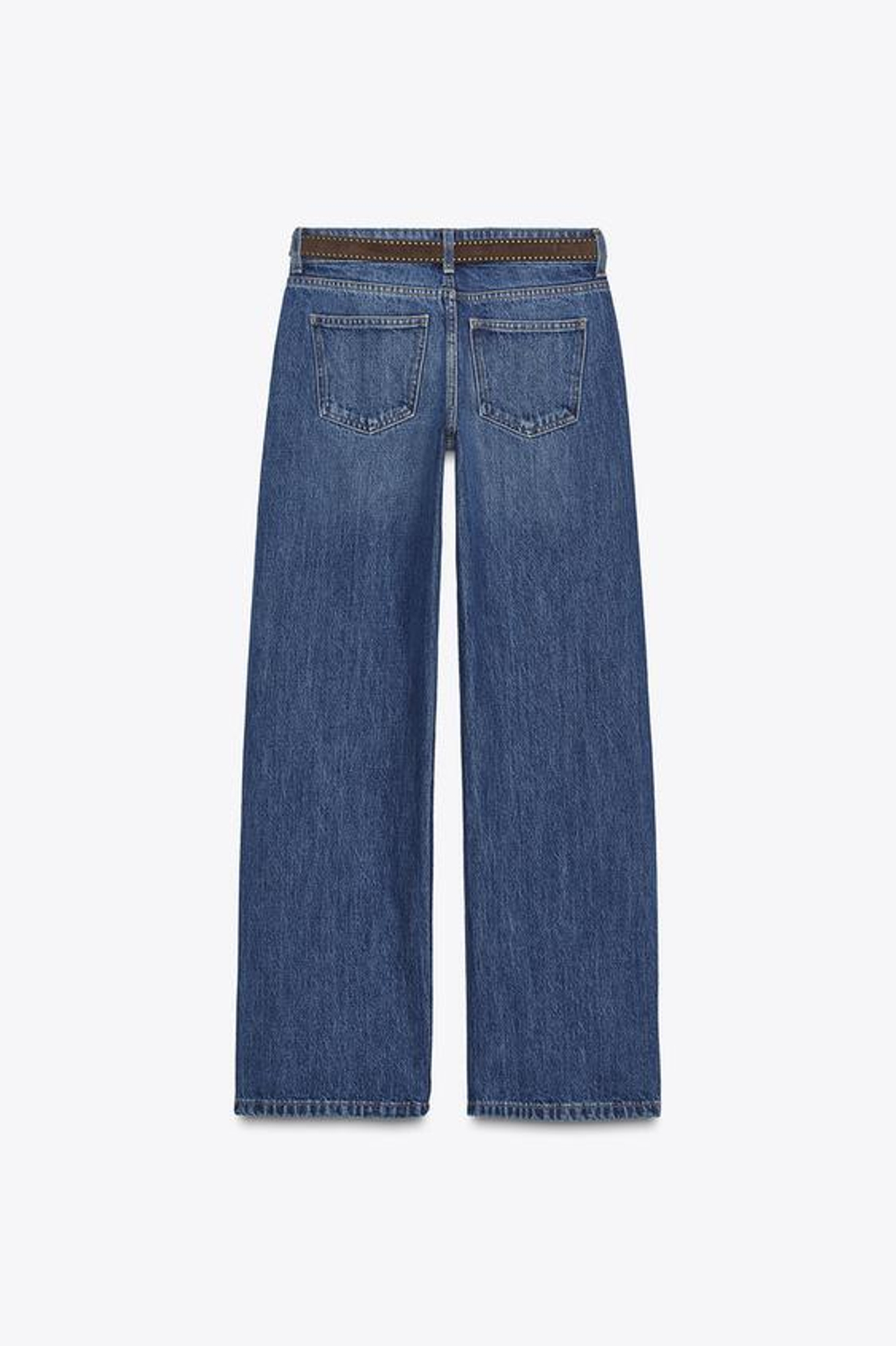 ZARA ДЖИНСЫ Z1975 С ШИРОКИМИ БРЮЧИНАМИ, РЕМНЕМ И НИЗКОЙ ПОСАДКОЙ, ВЫЦВЕТШИЙ СИНИЙ