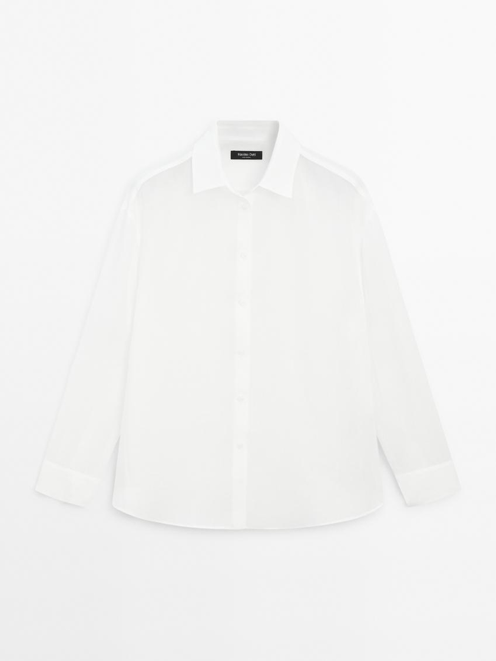 Massimo Dutti Рубашка свободного кроя из смесовой ткани рами, белый