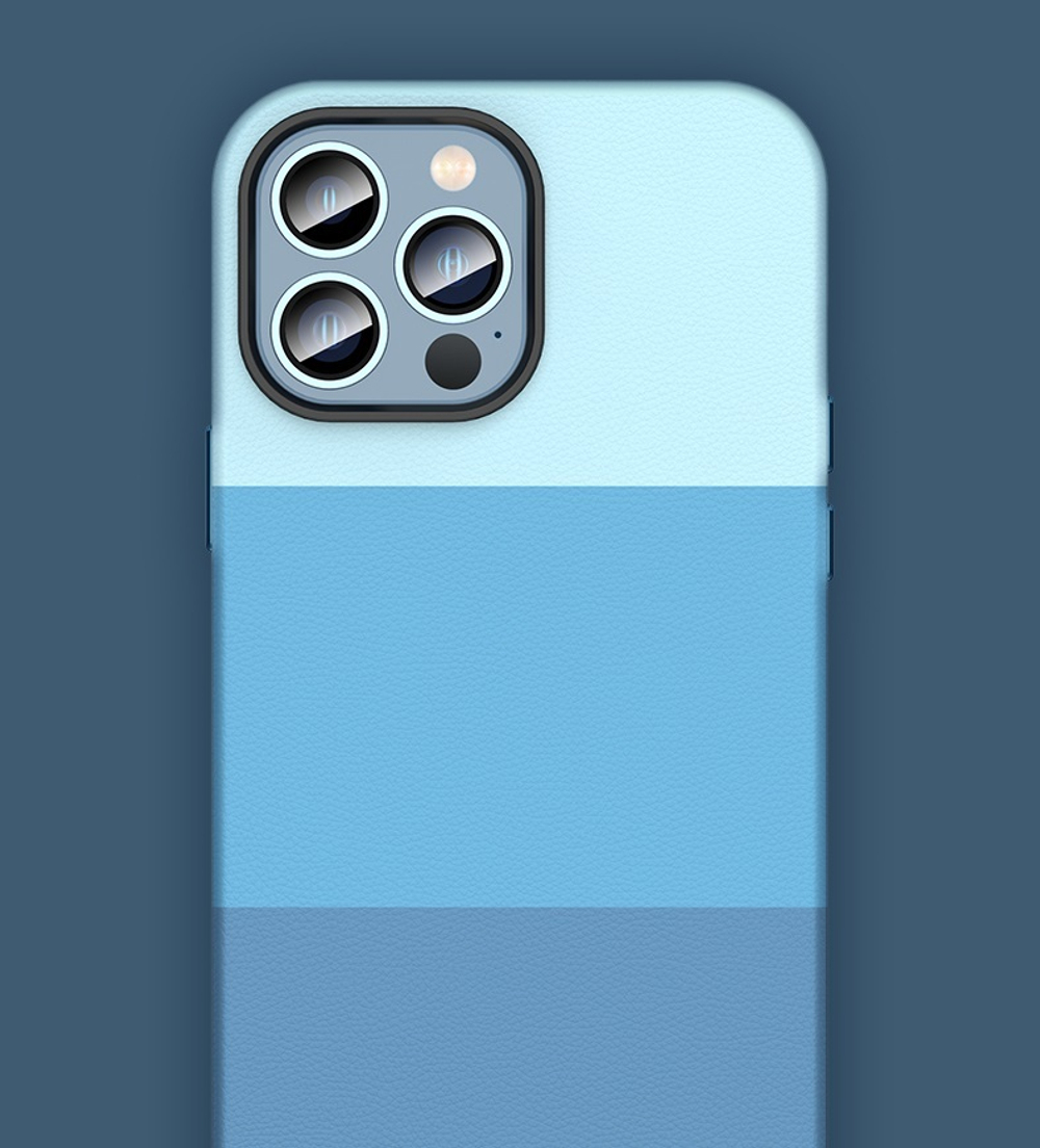 Защитный трехцветный чехол с текстурой кожи для смартфона iPhone 13 Pro, основной цвет синий