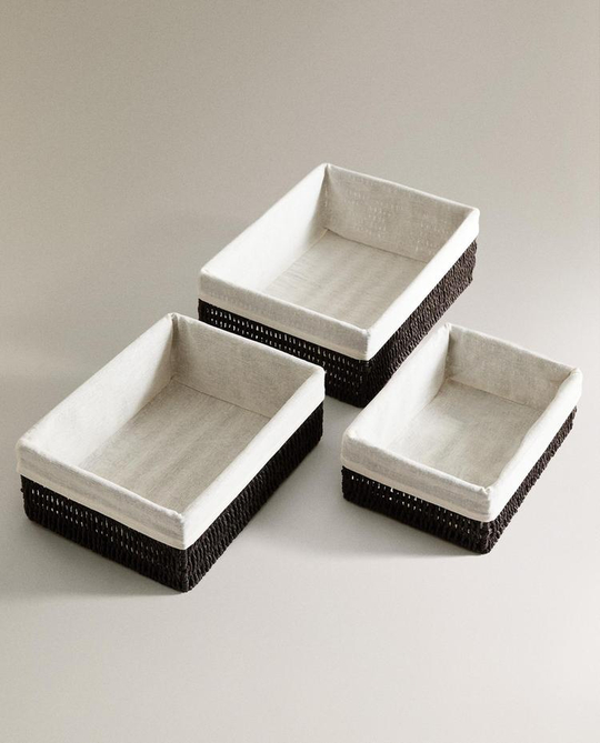 ZARA HOME ПРЯМОУГОЛЬНАЯ КОРЗИНА С ТКАНЕВОЙ ВНУТРЕННЕЙ ОБИВКОЙ, КОРИЧНЕВЫЙ