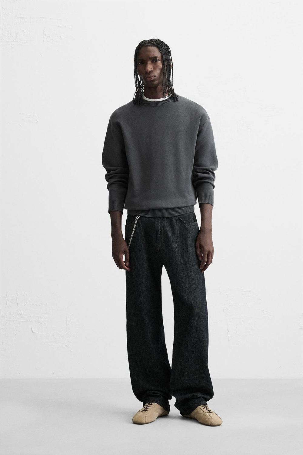 ZARA СВИТЕР ИЗ МЯГКОЙ ТКАНИ С РЕЛЬЕФНЫМ УЗОРОМ, АНТРАЦИТОВО-СЕРЫЙ